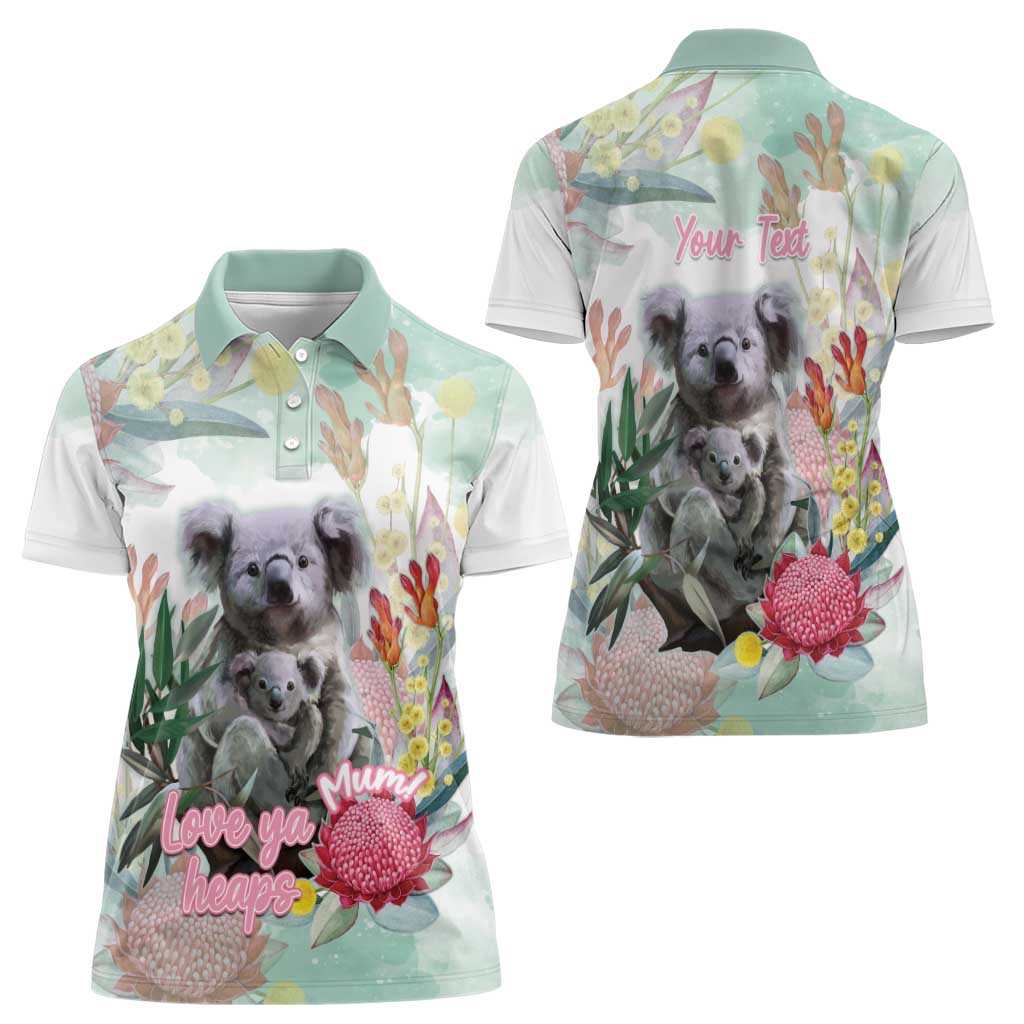 Koala Australia Mother's Day Personalised Women Polo Shirt Love ya Heaps Mum Watercolor