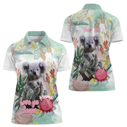 Koala Australia Mother's Day Personalised Women Polo Shirt Love ya Heaps Mum Watercolor