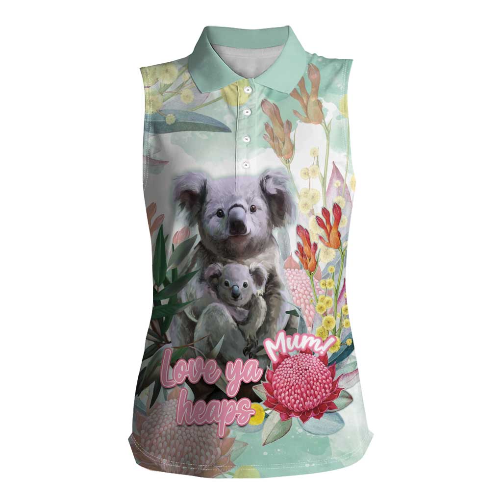 Koala Australia Mother's Day Personalised Women Sleeveless Polo Shirt Love ya Heaps Mum Watercolor