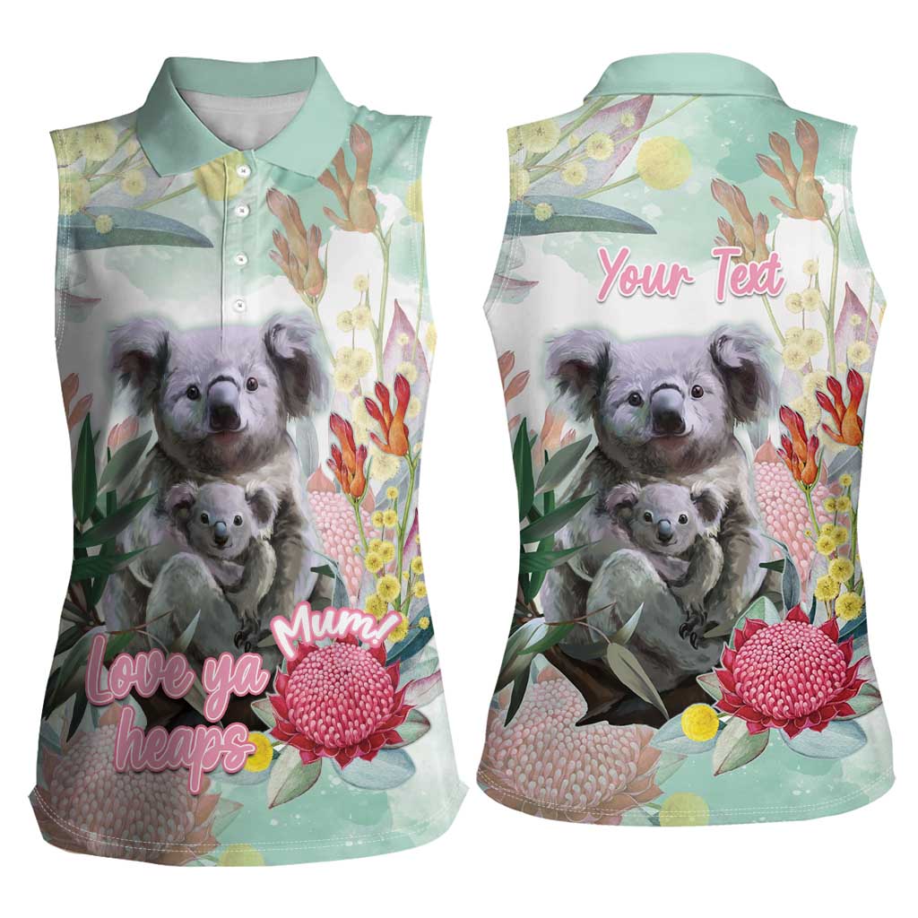 Koala Australia Mother's Day Personalised Women Sleeveless Polo Shirt Love ya Heaps Mum Watercolor