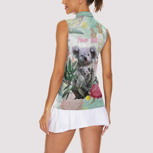 Koala Australia Mother's Day Personalised Women Sleeveless Polo Shirt Love ya Heaps Mum Watercolor