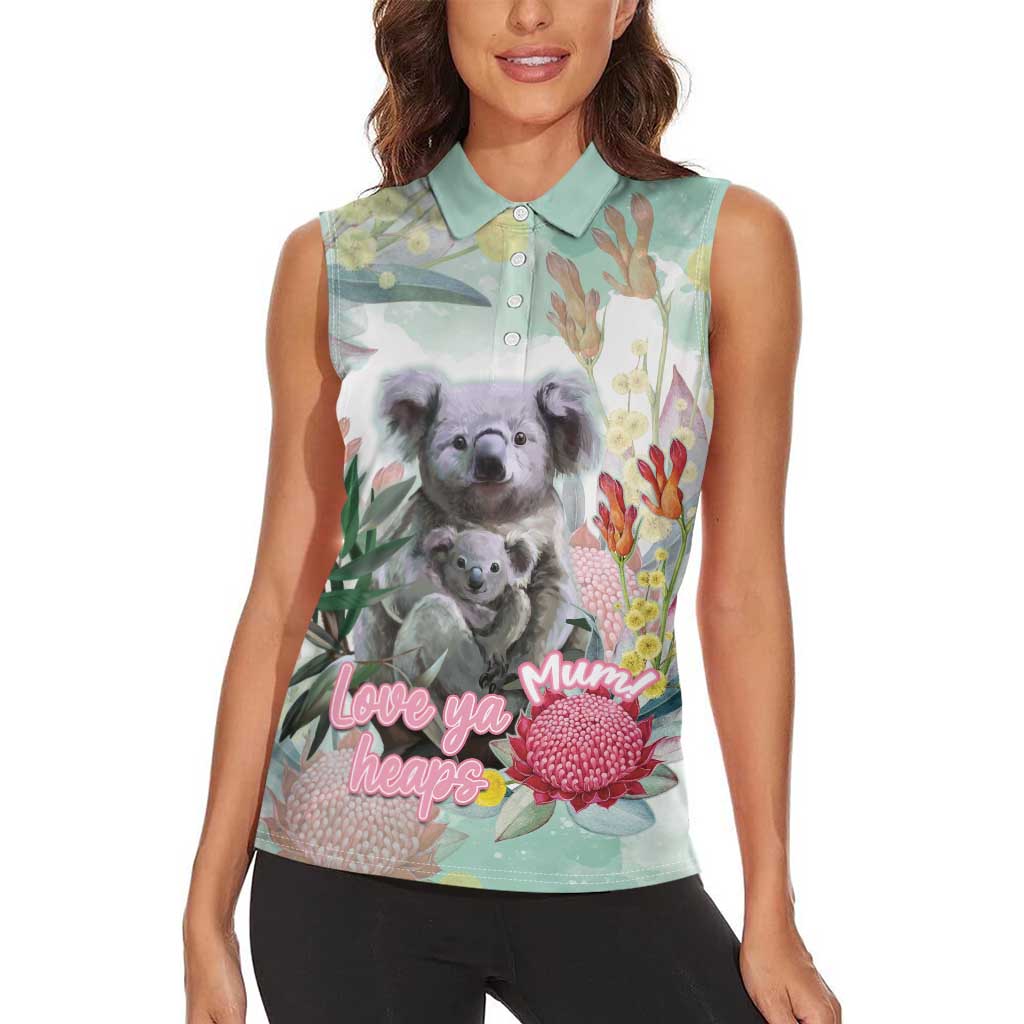 Koala Australia Mother's Day Personalised Women Sleeveless Polo Shirt Love ya Heaps Mum Watercolor