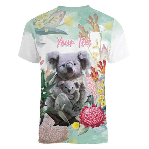 Koala Australia Mother's Day Personalised Women V-Neck T-Shirt Love ya Heaps Mum Watercolor