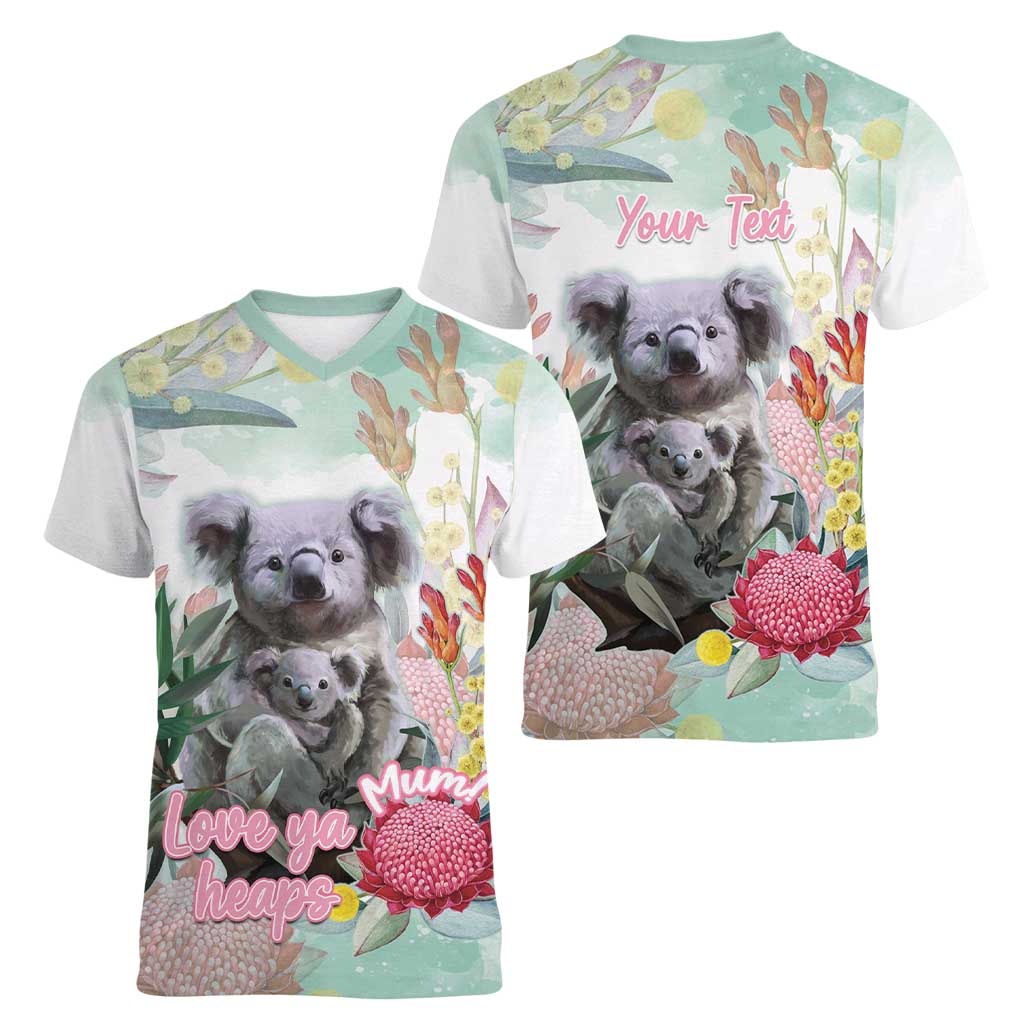 Koala Australia Mother's Day Personalised Women V-Neck T-Shirt Love ya Heaps Mum Watercolor