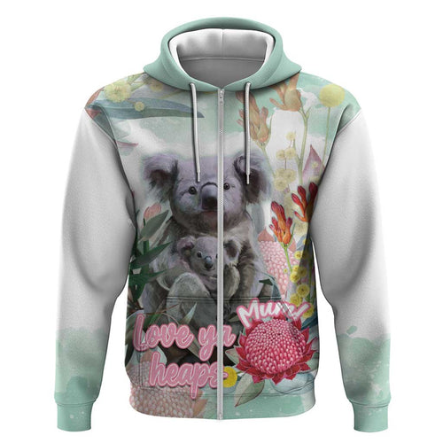 Koala Australia Mother's Day Personalised Zip Hoodie Love ya Heaps Mum Watercolor