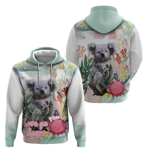 Koala Australia Mother's Day Personalised Zip Hoodie Love ya Heaps Mum Watercolor