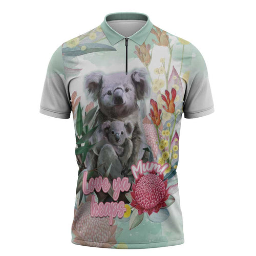 Koala Australia Mother's Day Personalised Zipper Polo Shirt Love ya Heaps Mum Watercolor