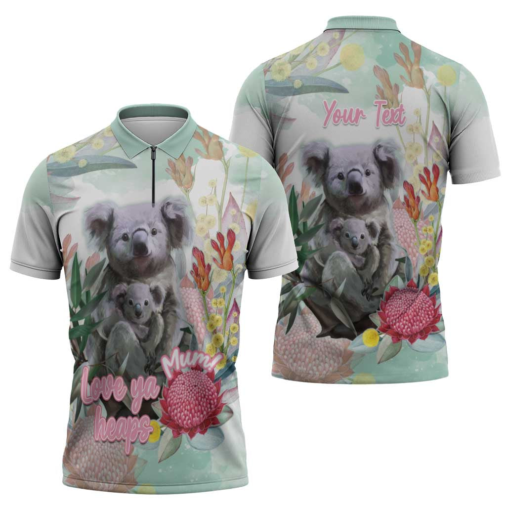 Koala Australia Mother's Day Personalised Zipper Polo Shirt Love ya Heaps Mum Watercolor