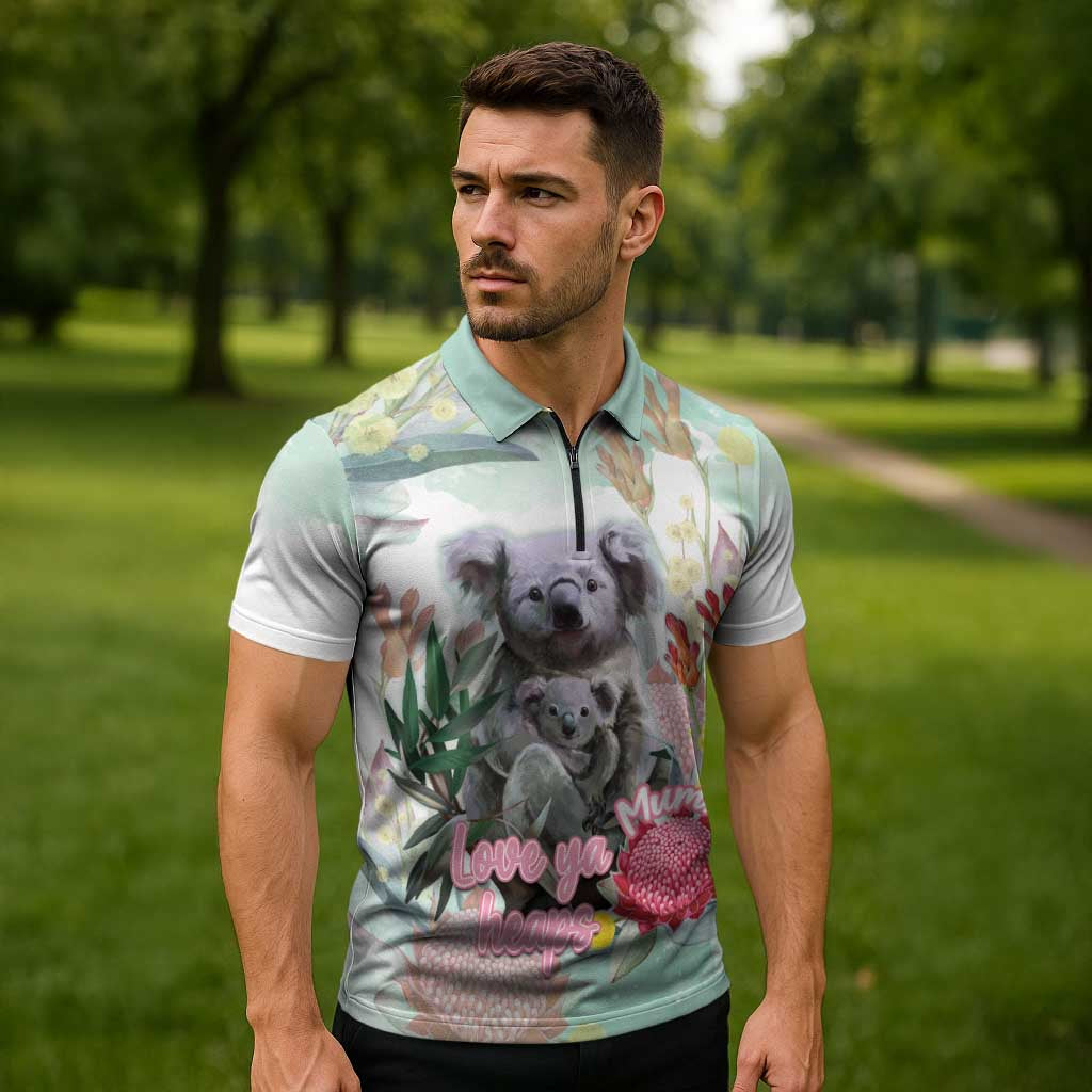Koala Australia Mother's Day Personalised Zipper Polo Shirt Love ya Heaps Mum Watercolor