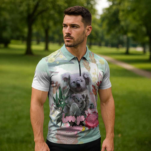 Koala Australia Mother's Day Personalised Zipper Polo Shirt Love ya Heaps Mum Watercolor
