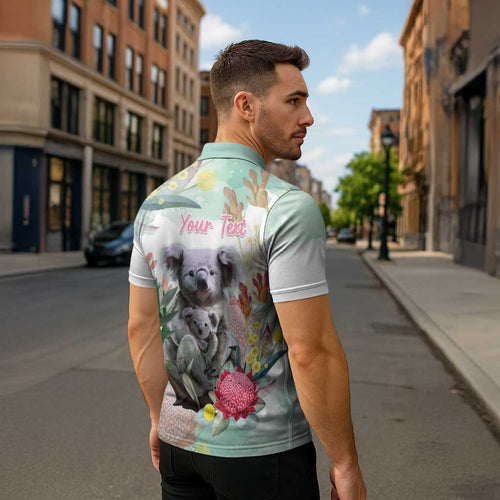 Koala Australia Mother's Day Personalised Zipper Polo Shirt Love ya Heaps Mum Watercolor