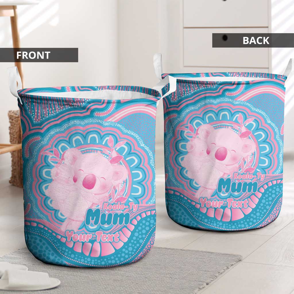 Koala Mum Australia Mother's Day Personalised Laundry Basket Pink and Blue Aboriginal Art
