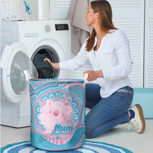 Koala Mum Australia Mother's Day Personalised Laundry Basket Pink and Blue Aboriginal Art