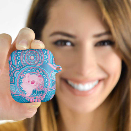 Koala Mum Australia Mother's Day Personalised AirPods Case Pink and Blue Aboriginal Art