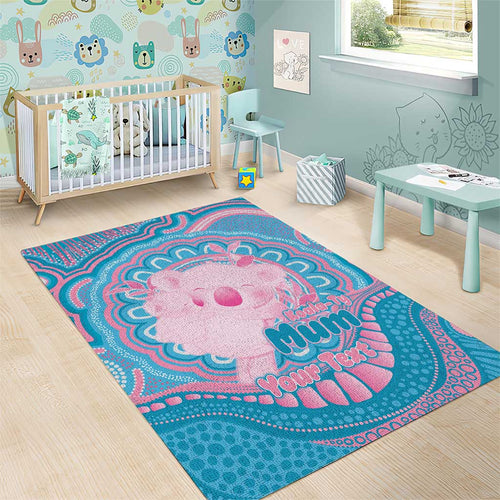 Koala Mum Australia Mother's Day Personalised Area Rug Pink and Blue Aboriginal Art