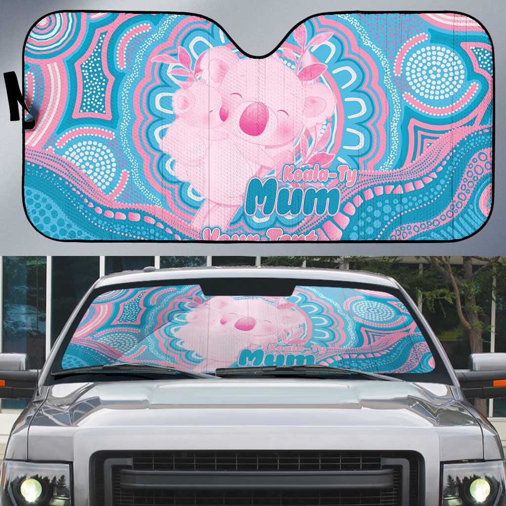 Koala Mum Australia Mother's Day Personalised Auto Sun Shade Pink and Blue Aboriginal Art