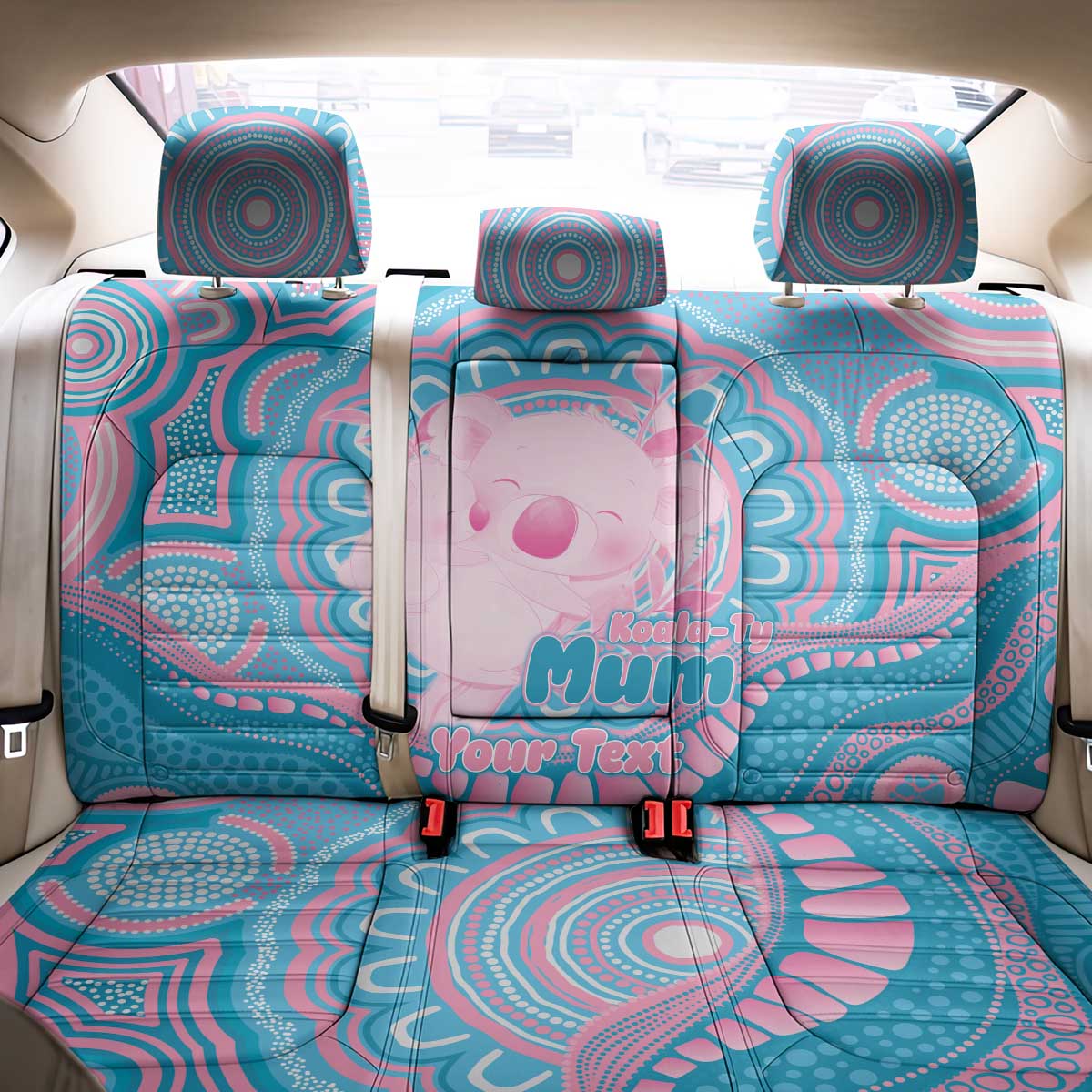 Koala Mum Australia Mother's Day Personalised Back Car Seat Cover Pink and Blue Aboriginal Art