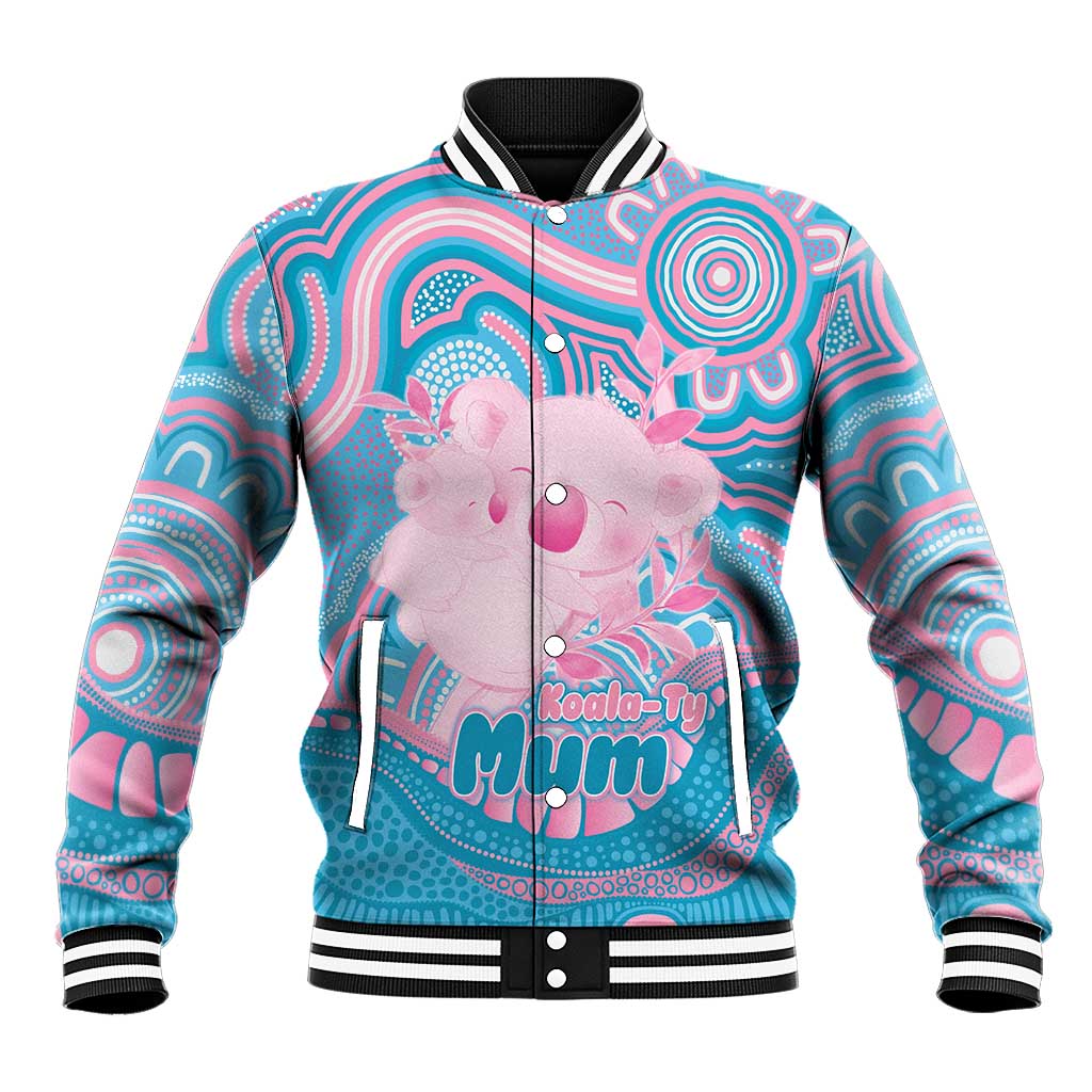 Koala Mum Australia Mother's Day Personalised Baseball Jacket Pink and Blue Aboriginal Art
