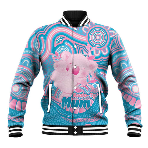 Koala Mum Australia Mother's Day Personalised Baseball Jacket Pink and Blue Aboriginal Art
