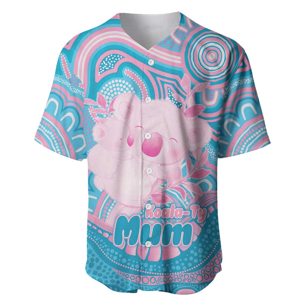 Koala Mum Australia Mother's Day Personalised Baseball Jersey Pink and Blue Aboriginal Art