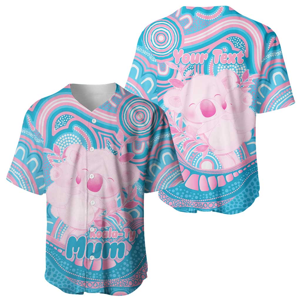 Koala Mum Australia Mother's Day Personalised Baseball Jersey Pink and Blue Aboriginal Art