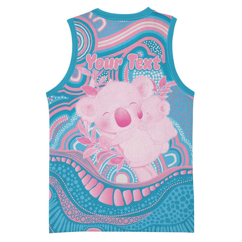 Koala Mum Australia Mother's Day Personalised Basketball Jersey Pink and Blue Aboriginal Art