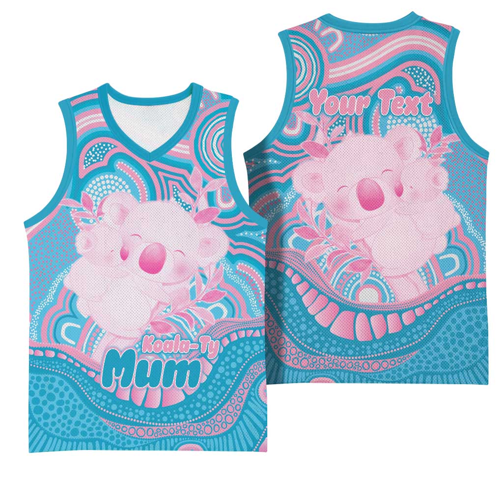 Koala Mum Australia Mother's Day Personalised Basketball Jersey Pink and Blue Aboriginal Art