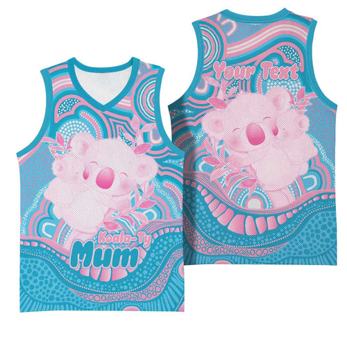 Koala Mum Australia Mother's Day Personalised Basketball Jersey Pink and Blue Aboriginal Art