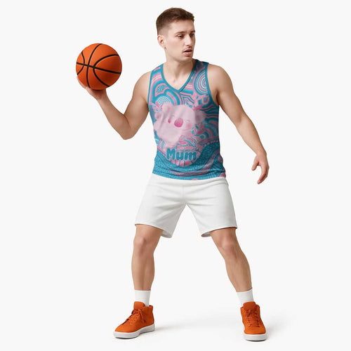 Koala Mum Australia Mother's Day Personalised Basketball Jersey Pink and Blue Aboriginal Art