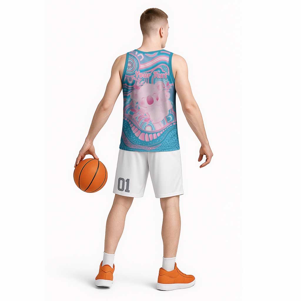 Koala Mum Australia Mother's Day Personalised Basketball Jersey Pink and Blue Aboriginal Art