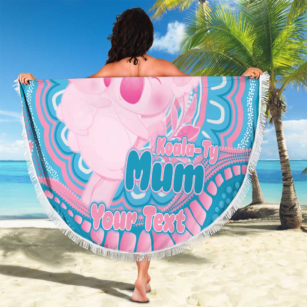 Koala Mum Australia Mother's Day Personalised Beach Blanket Pink and Blue Aboriginal Art