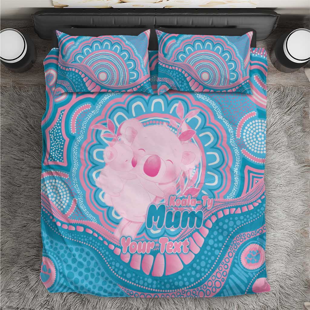 Koala Mum Australia Mother's Day Personalised Bedding Set Pink and Blue Aboriginal Art