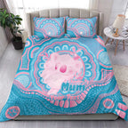 Koala Mum Australia Mother's Day Personalised Bedding Set Pink and Blue Aboriginal Art