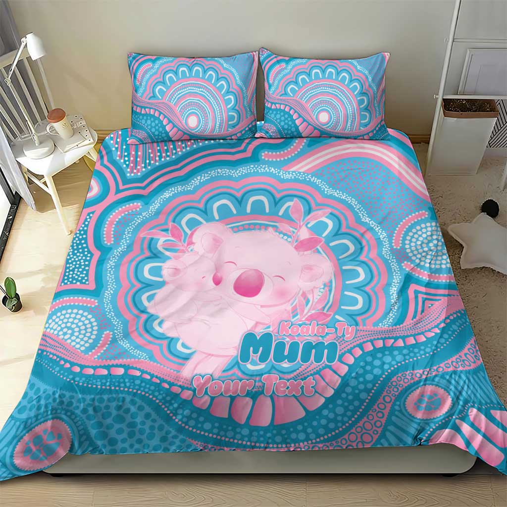 Koala Mum Australia Mother's Day Personalised Bedding Set Pink and Blue Aboriginal Art
