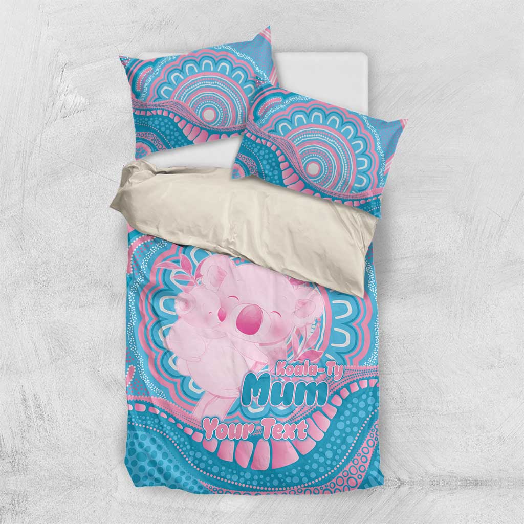 Koala Mum Australia Mother's Day Personalised Bedding Set Pink and Blue Aboriginal Art