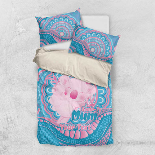 Koala Mum Australia Mother's Day Personalised Bedding Set Pink and Blue Aboriginal Art