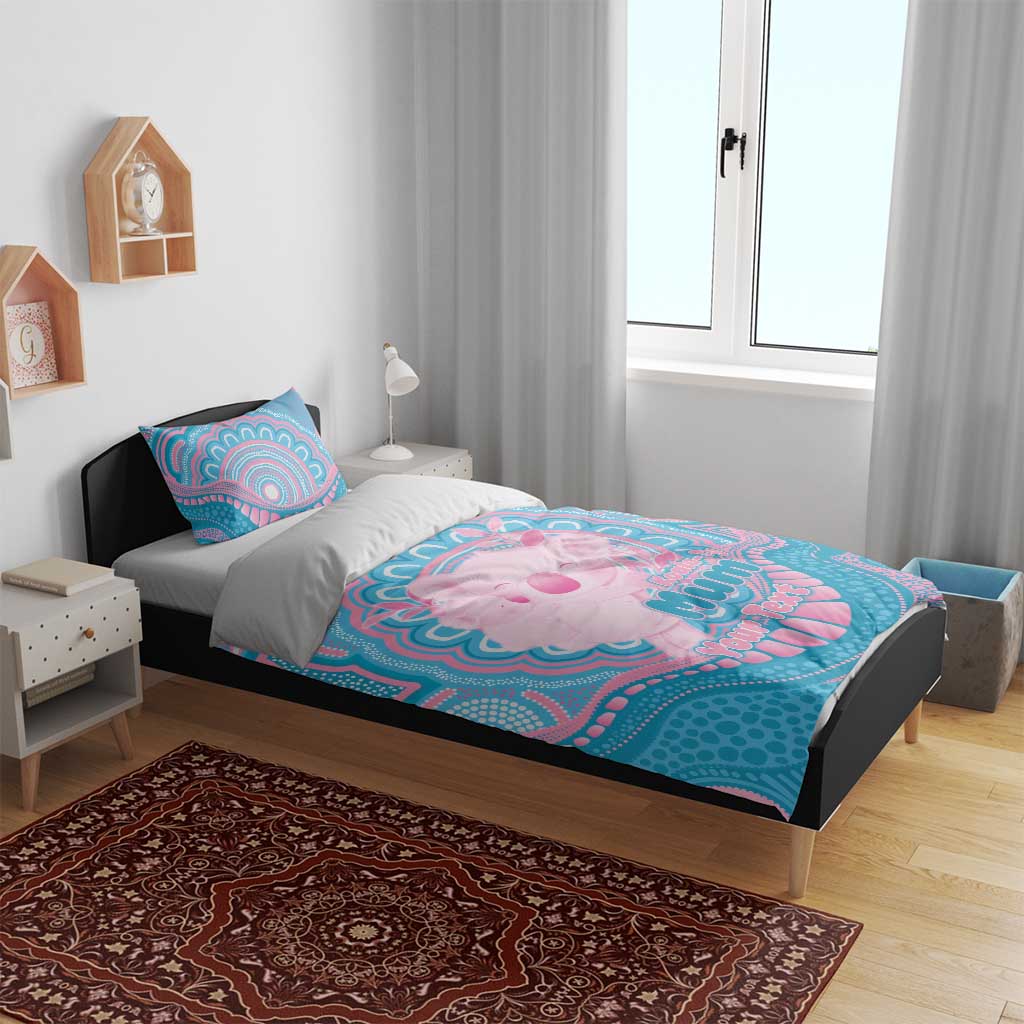 Koala Mum Australia Mother's Day Personalised Bedding Set Pink and Blue Aboriginal Art