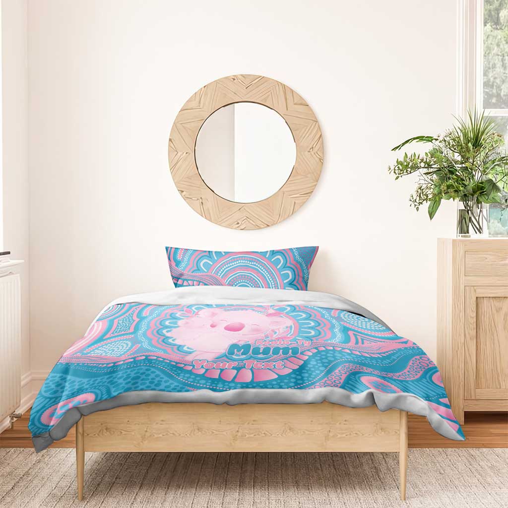 Koala Mum Australia Mother's Day Personalised Bedding Set Pink and Blue Aboriginal Art
