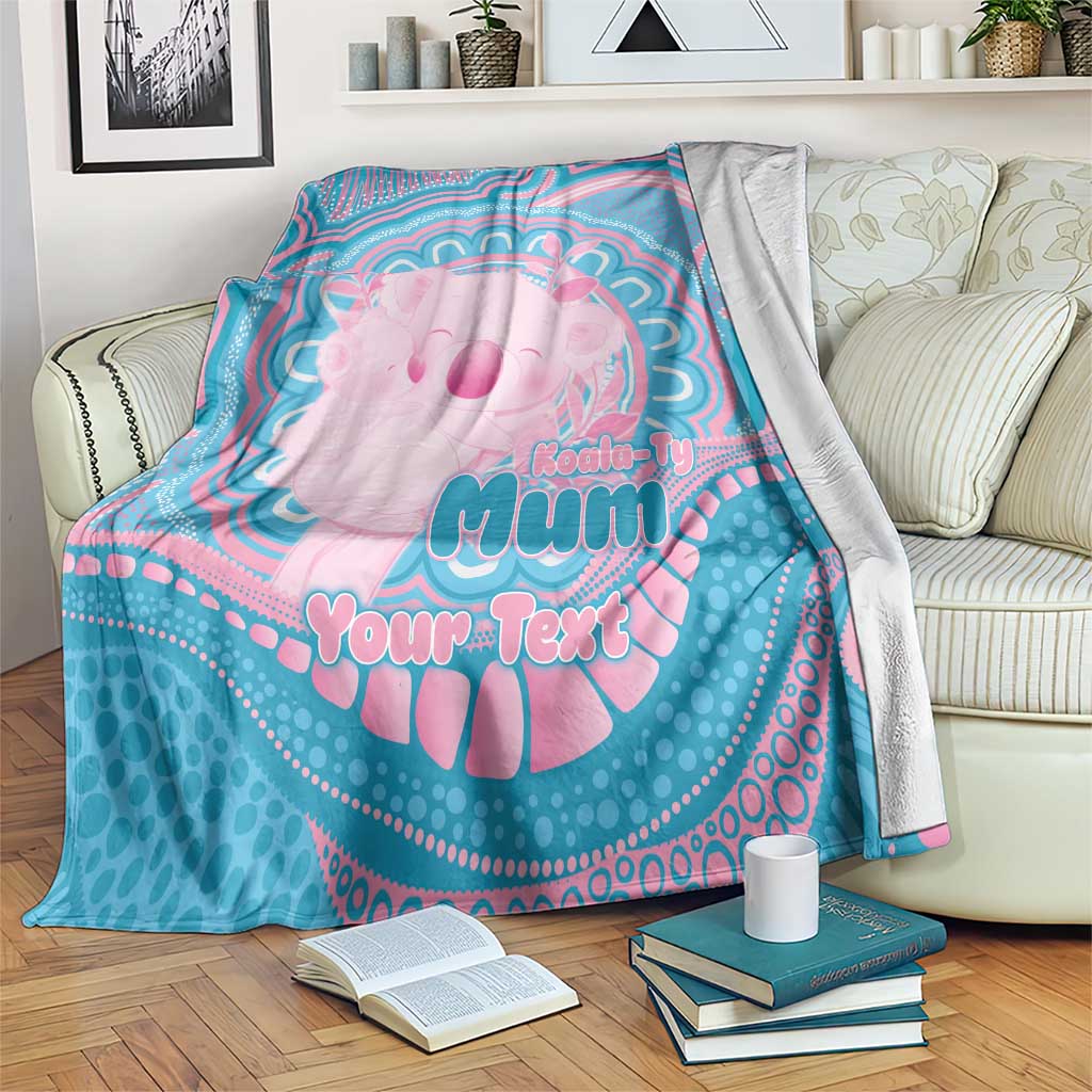 Koala Mum Australia Mother's Day Personalised Blanket Pink and Blue Aboriginal Art