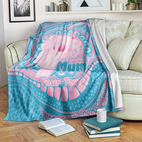 Koala Mum Australia Mother's Day Personalised Blanket Pink and Blue Aboriginal Art
