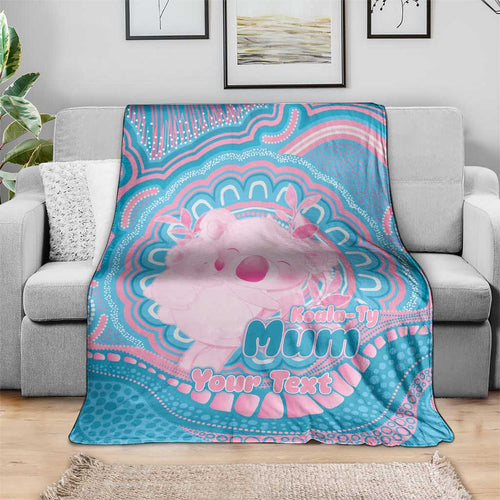 Koala Mum Australia Mother's Day Personalised Blanket Pink and Blue Aboriginal Art