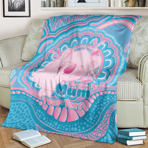 Koala Mum Australia Mother's Day Personalised Blanket Pink and Blue Aboriginal Art