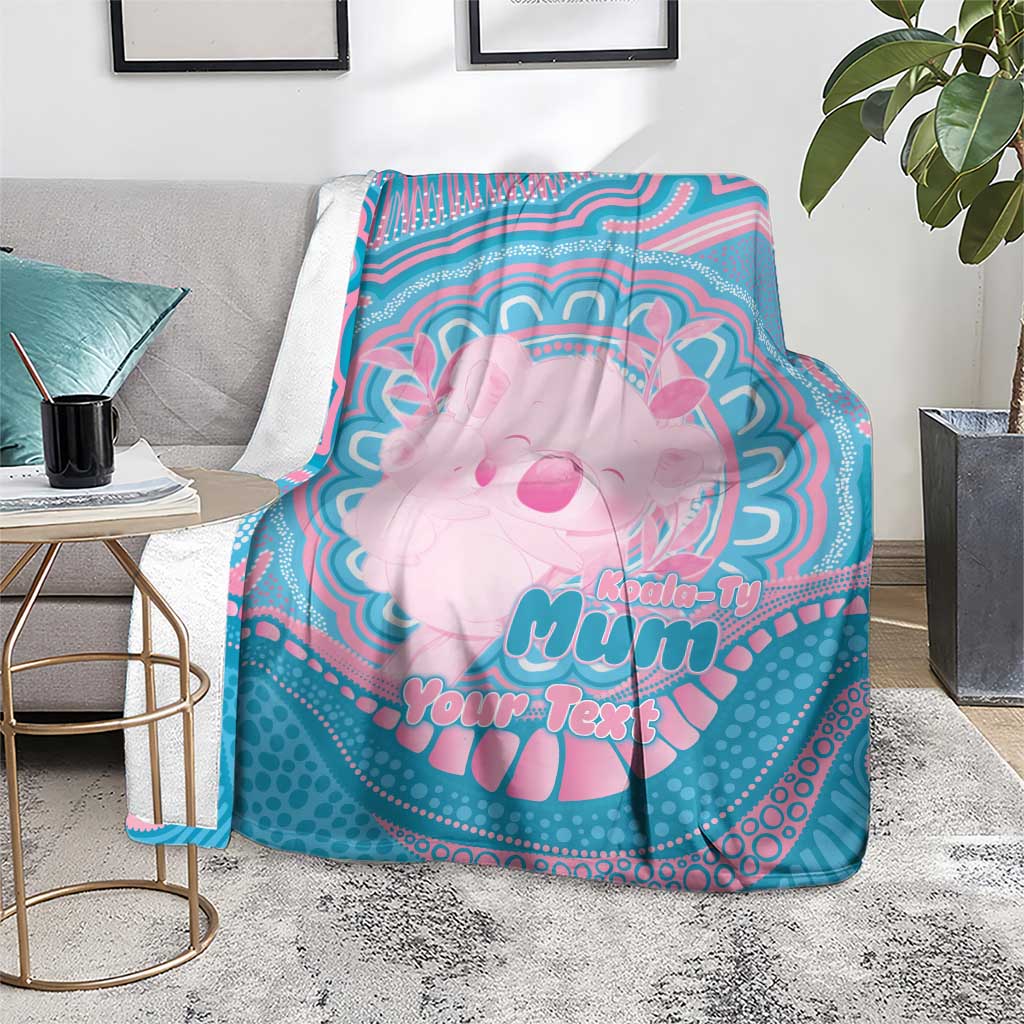 Koala Mum Australia Mother's Day Personalised Blanket Pink and Blue Aboriginal Art