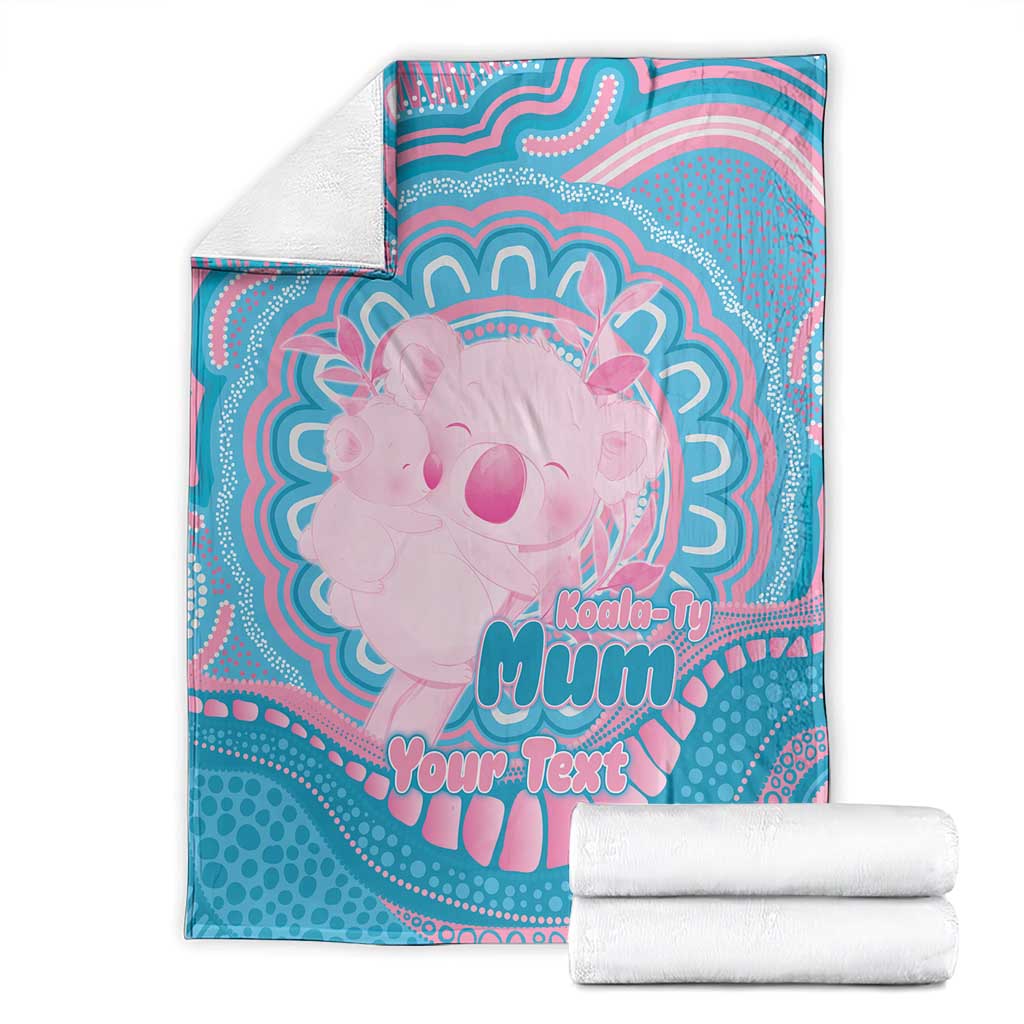 Koala Mum Australia Mother's Day Personalised Blanket Pink and Blue Aboriginal Art