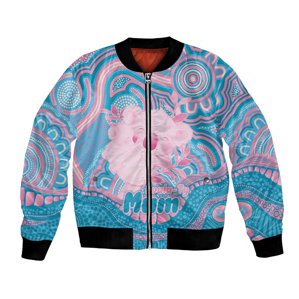 Koala Mum Australia Mother's Day Personalised Bomber Jacket Pink and Blue Aboriginal Art