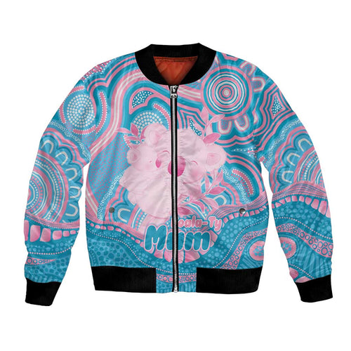 Koala Mum Australia Mother's Day Personalised Bomber Jacket Pink and Blue Aboriginal Art