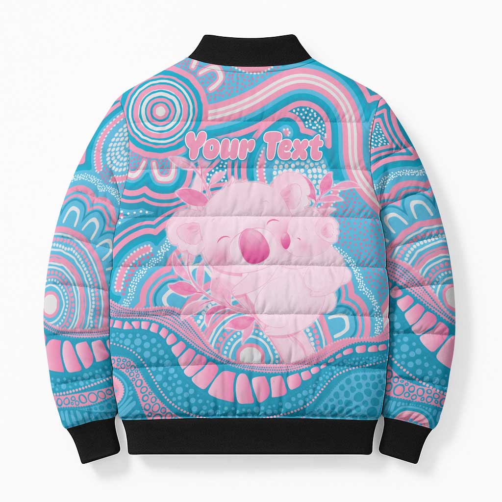 Koala Mum Australia Mother's Day Personalised Bomber Puffer Jacket Pink and Blue Aboriginal Art