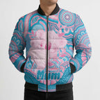 Koala Mum Australia Mother's Day Personalised Bomber Puffer Jacket Pink and Blue Aboriginal Art