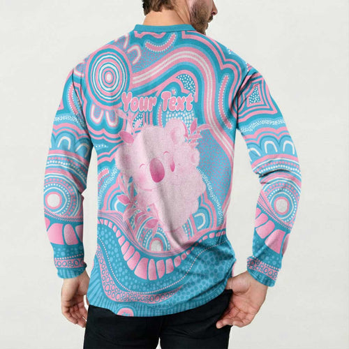 Koala Mum Australia Mother's Day Personalised Button Sweatshirt Pink and Blue Aboriginal Art