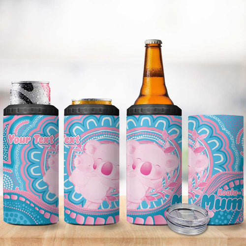Koala Mum Australia Mother's Day Personalised 4 in 1 Can Cooler Tumbler Pink and Blue Aboriginal Art